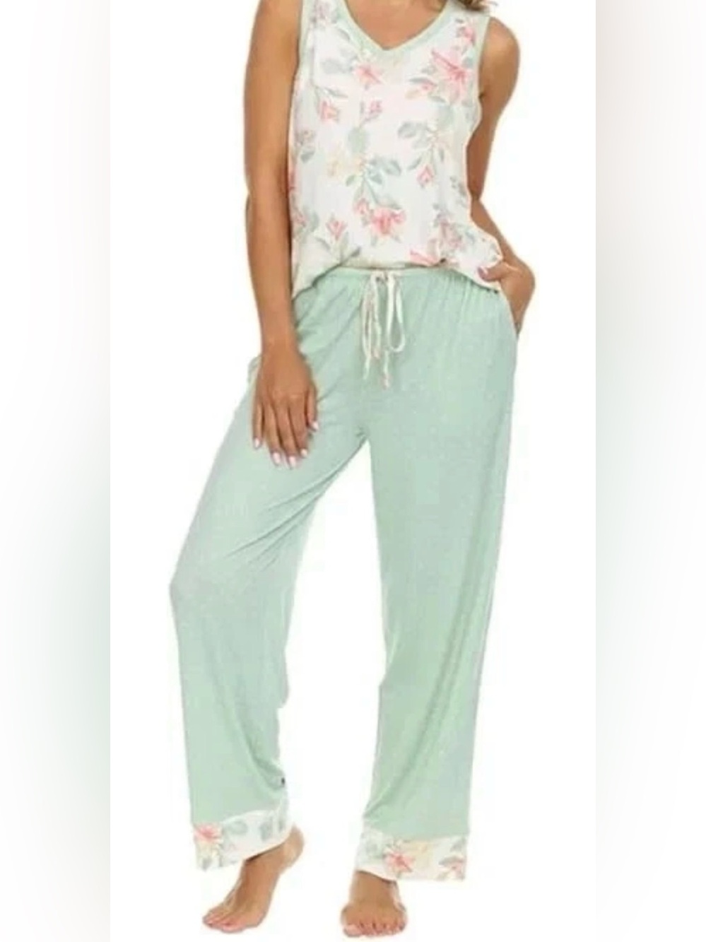 Floral Mint Green Polka Dot 3-Piece Sleep Set - Picture 5 of 8